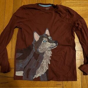 Mini Boden Long Sleeve Shirt with Wolf Design - size 10-11